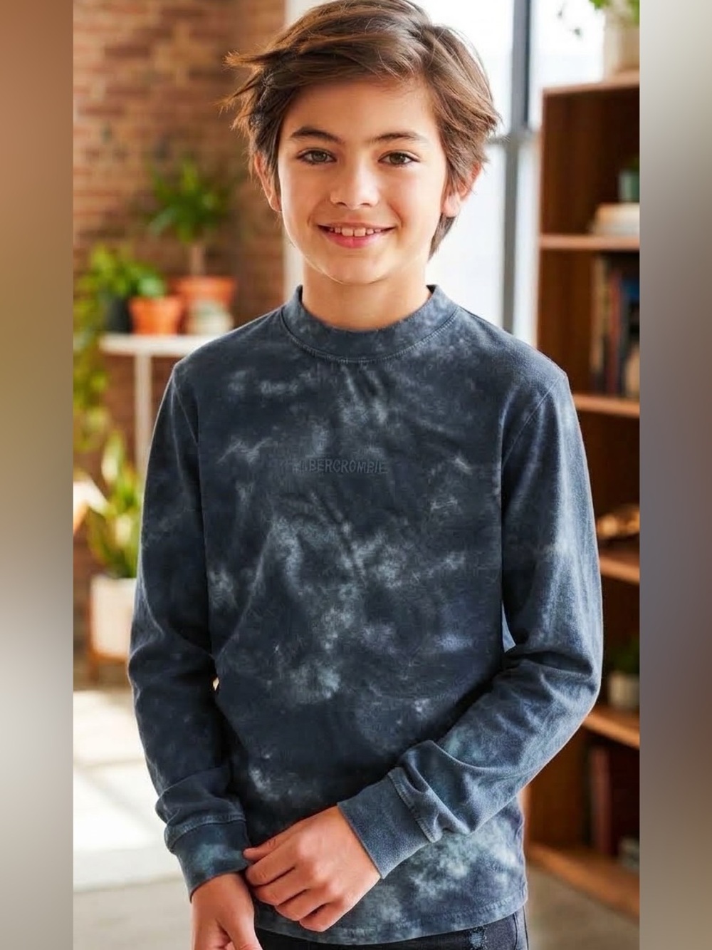 abercrombie kids Black & Teal Tie-Dye Long Sleeve Tee